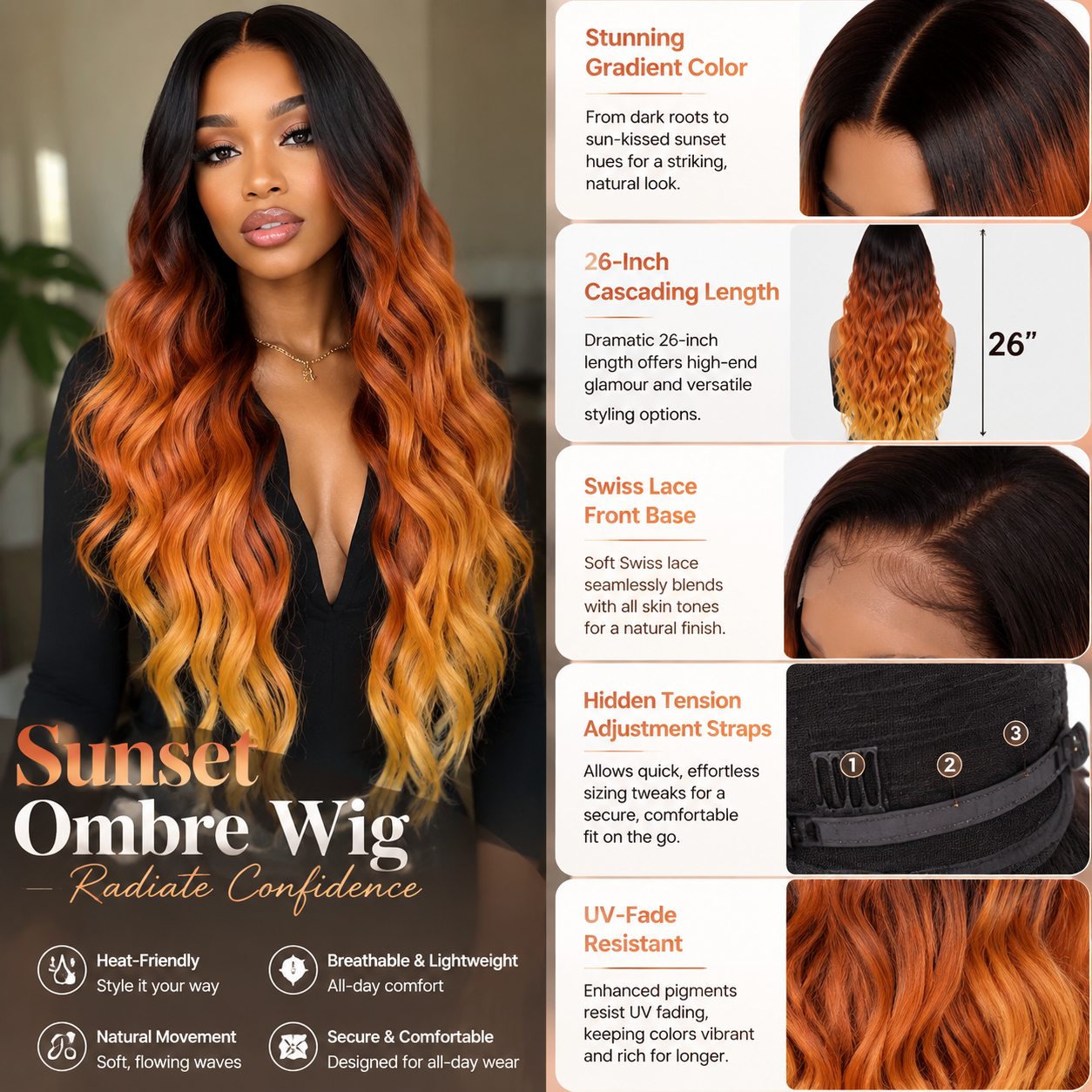 KRYPAAA™ Sunset Glow Ombre Long Wig